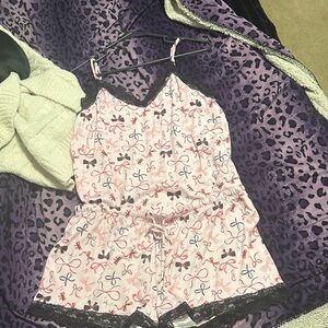 Betsey Johnson Pink and Black Bow Print Pajama Set